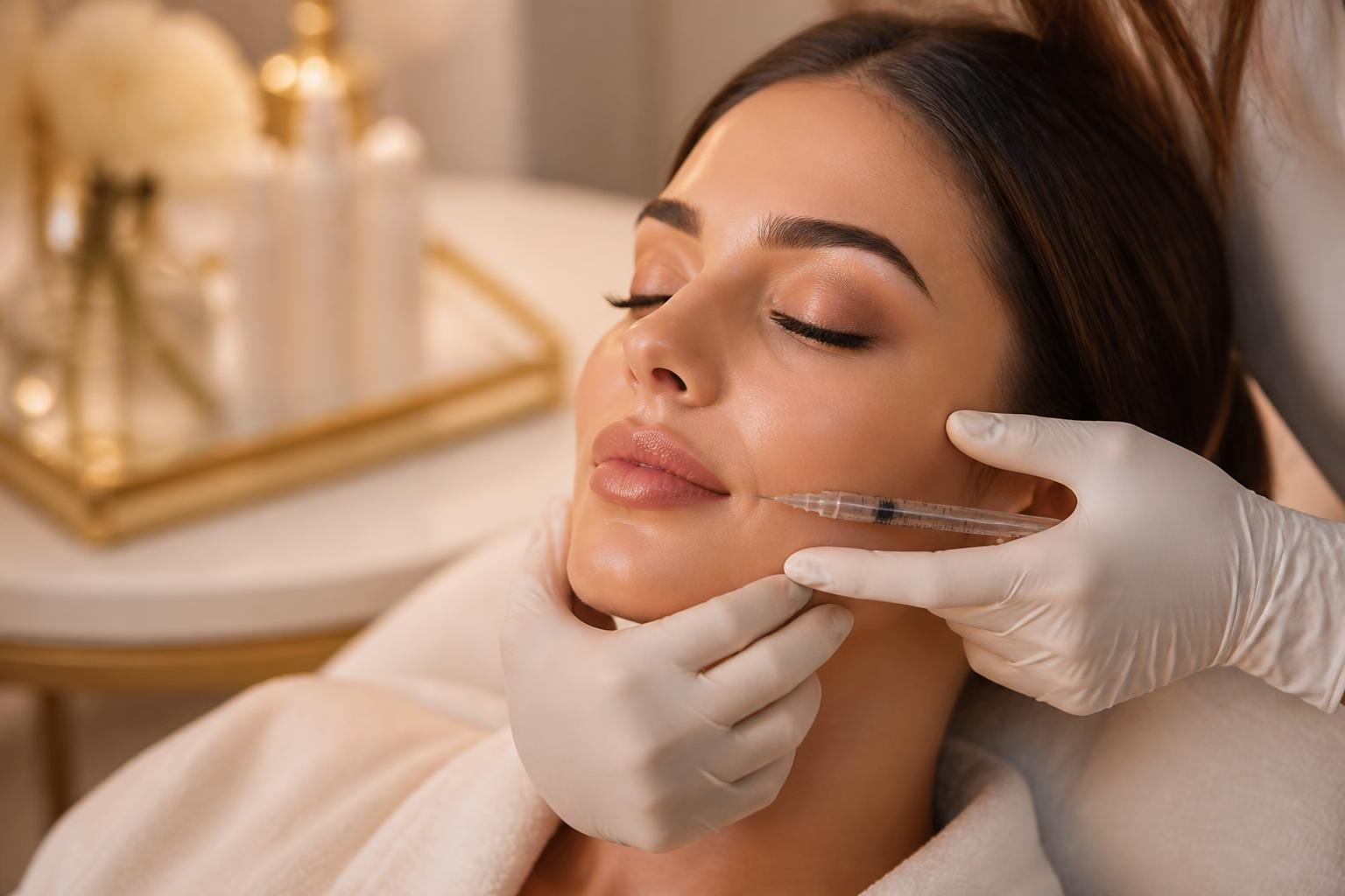 Procedimento de harmonização facial em clínica de estética